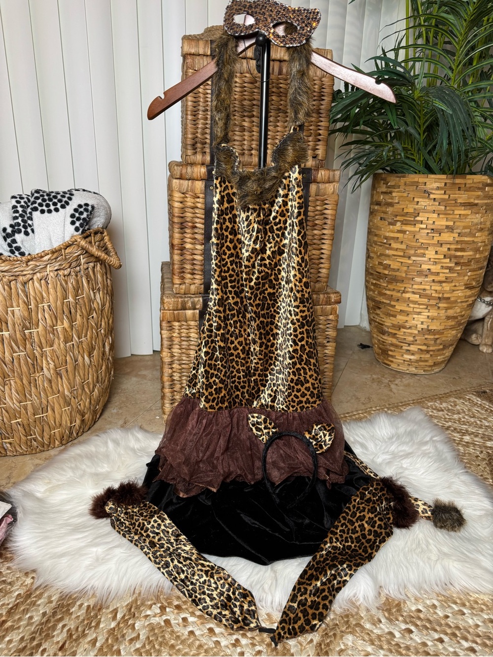 Leopard Print Costume Dress with Ears and Tail